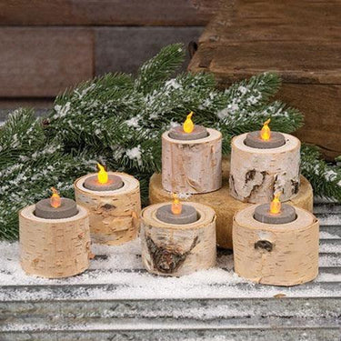 6 Pkg Natural Birch Mini Tealight Holders - The Fox Decor